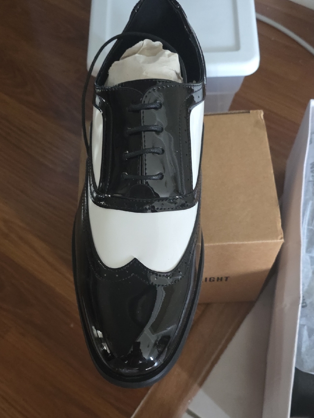 Massimo Black and White Patent Leather Wingtip Derby